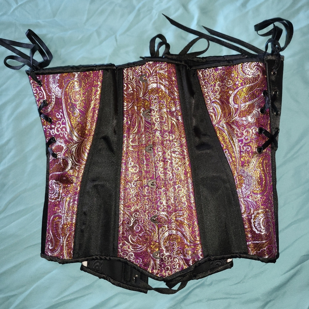 Timeless Trends Corset Waist Training 28" Inch Brocade Purple And Gold - Picture 2 of 16